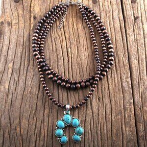 NEW Turquoise Squash Blossom beaded necklace